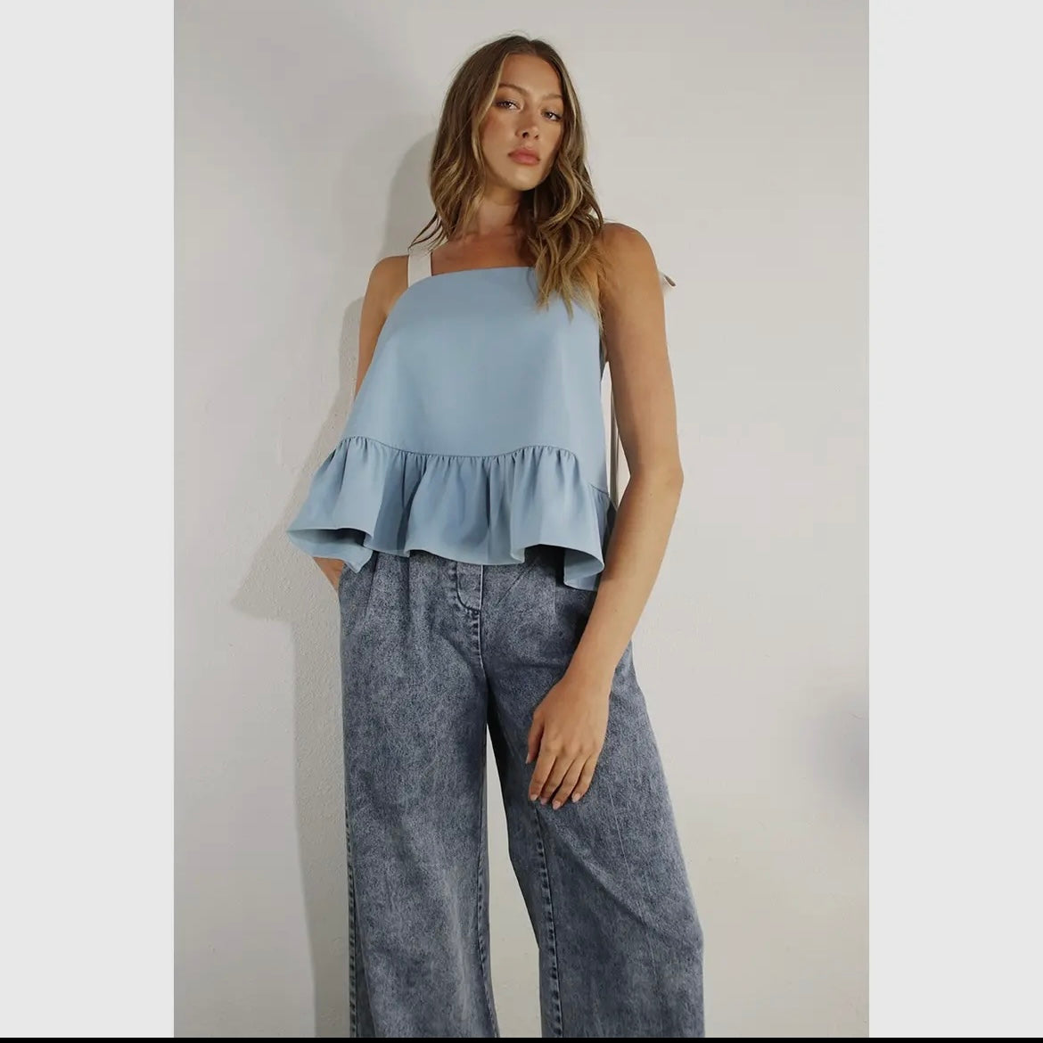 RUFFLE CROP TOP: BABY BLUE