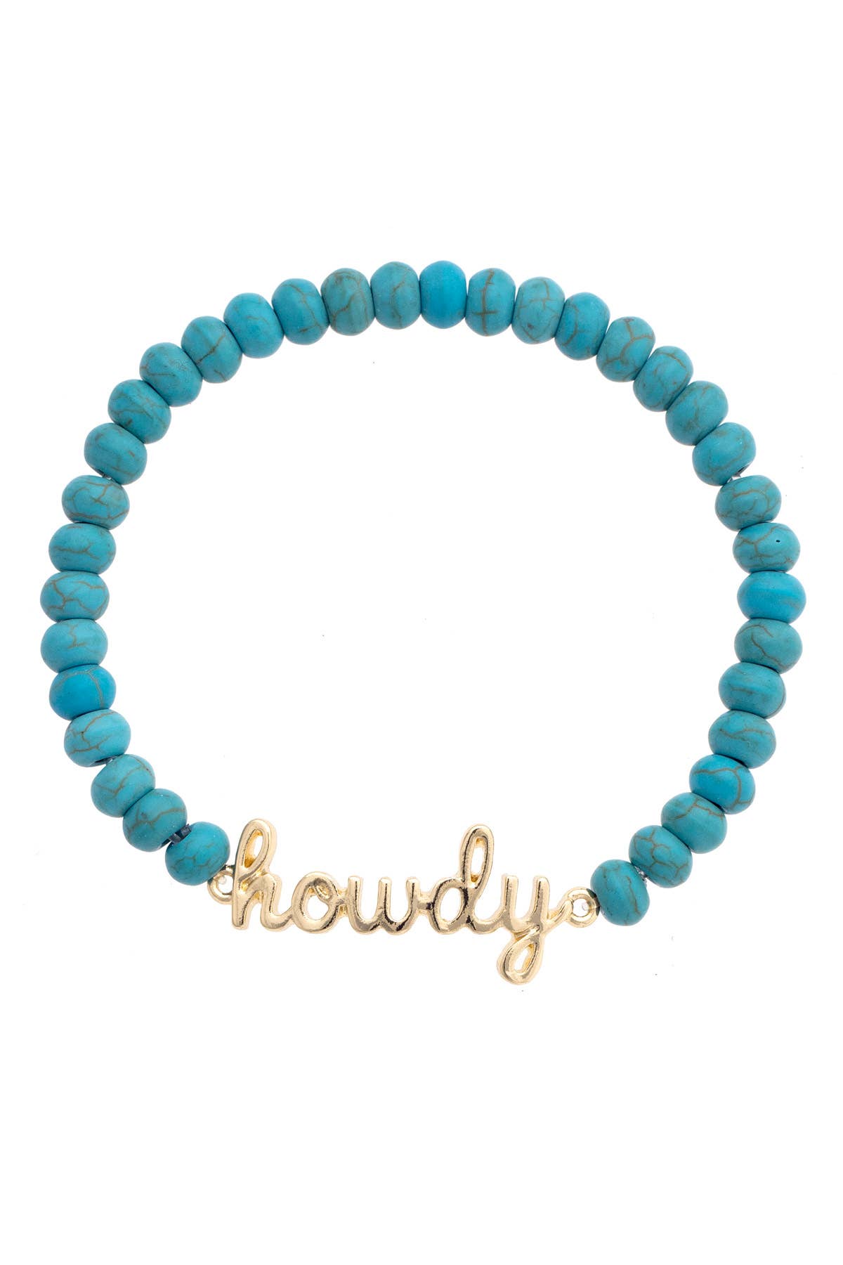 Howdy Cursive Beaded Stretch Bracelet in Turquoise