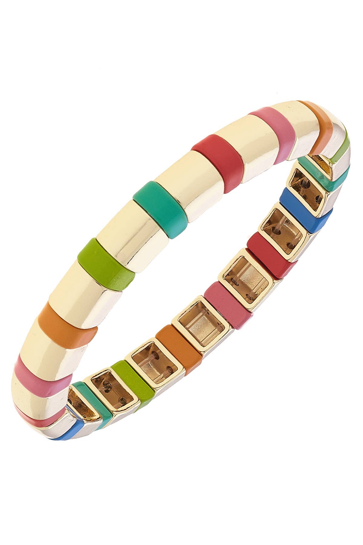 Elizabeth Enamel Tile Stretch Bracelet in Rainbow Multi