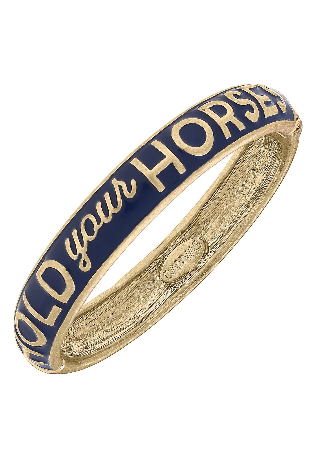 Hold Your Horses Sculpted Enamel Hinge Bangle in Navy