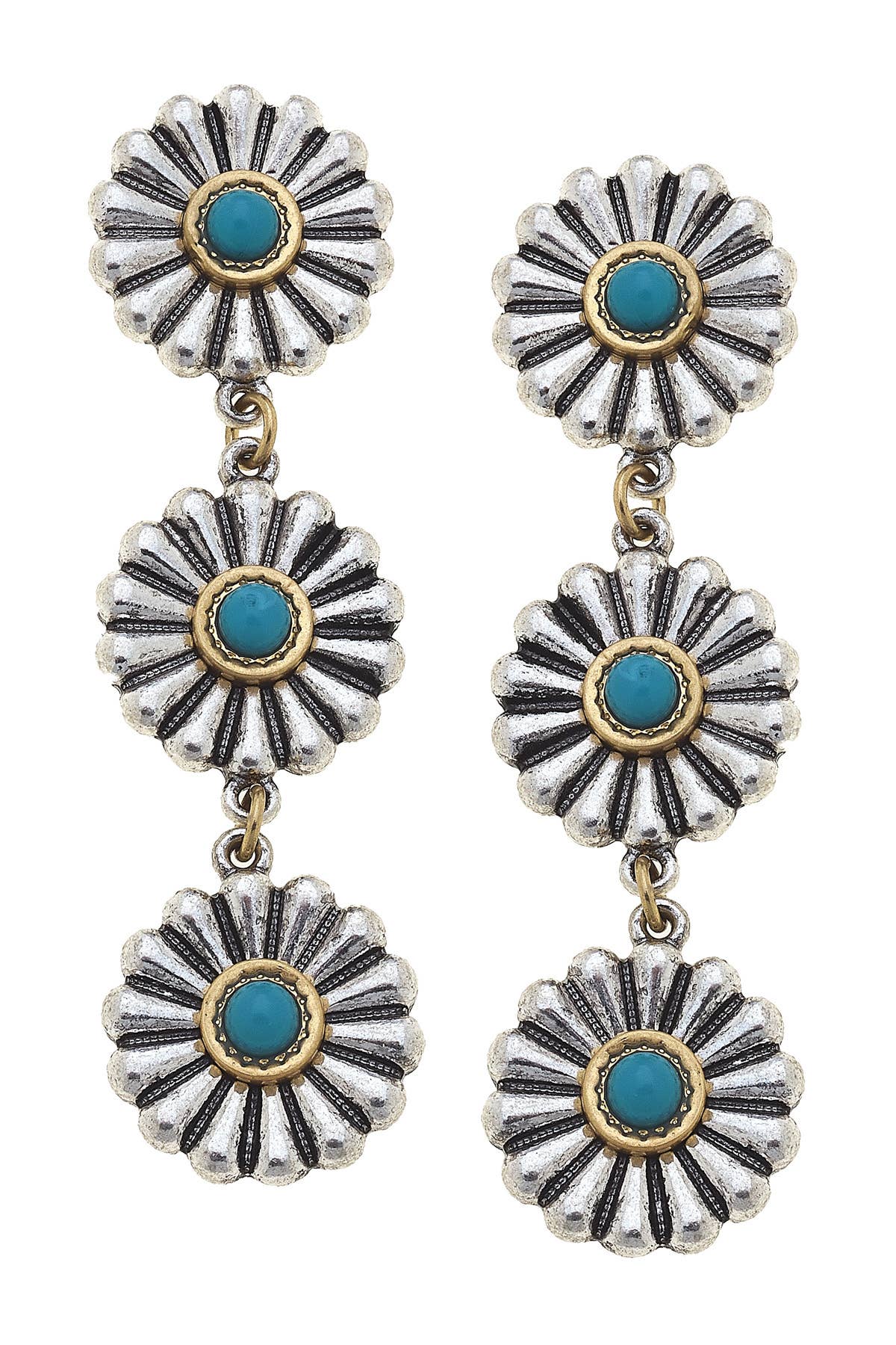 Monica Concho Earrings in Two Tone & Turquoise