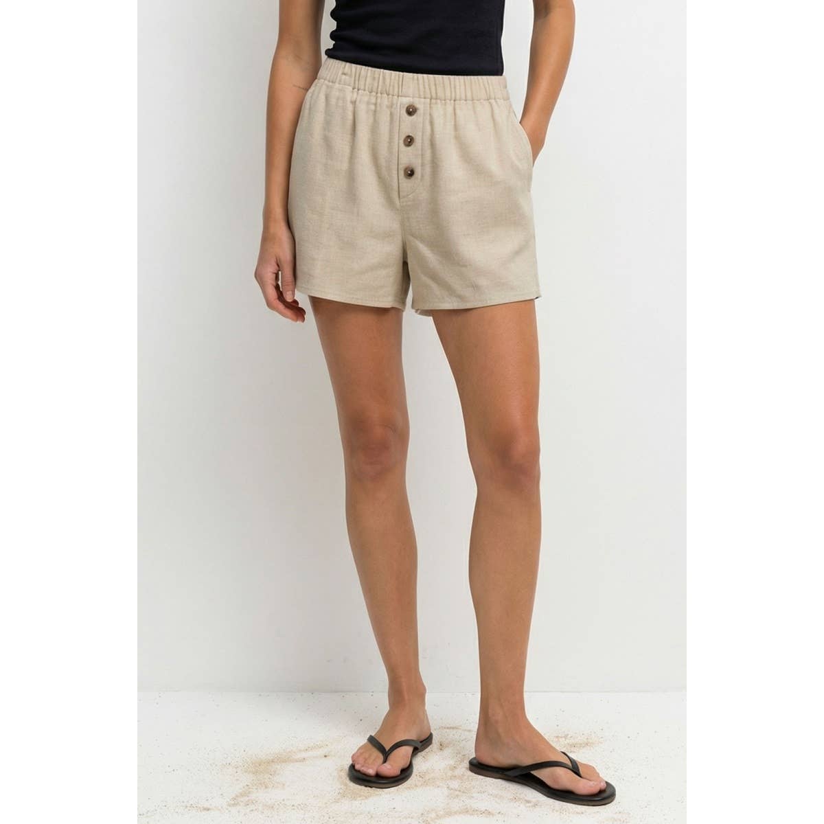 Effortless Pull-on Woven Textured Shorts: Linen