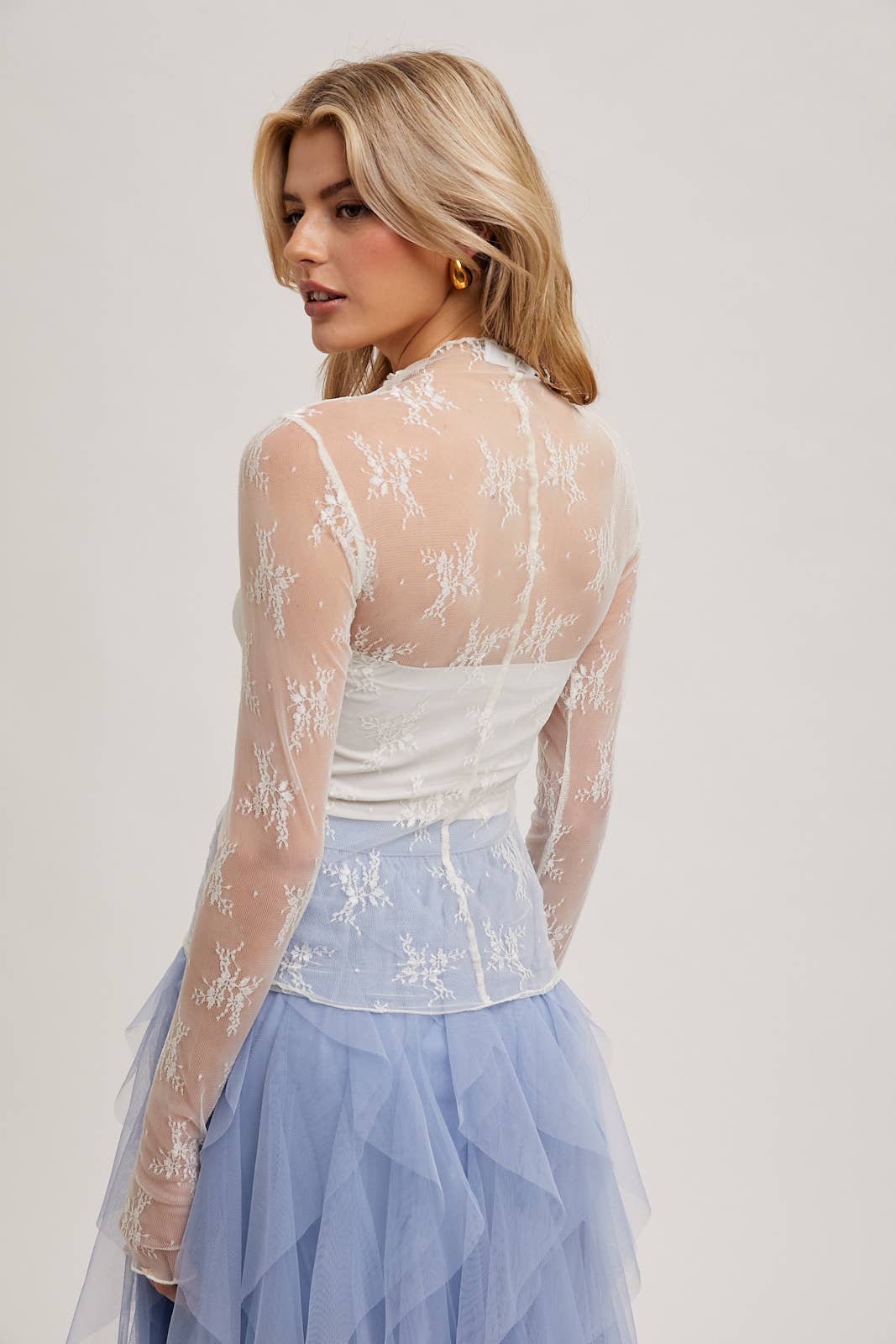 FLORAL EMBROIDERY LACE MESH LAYERING TOP: IVORY