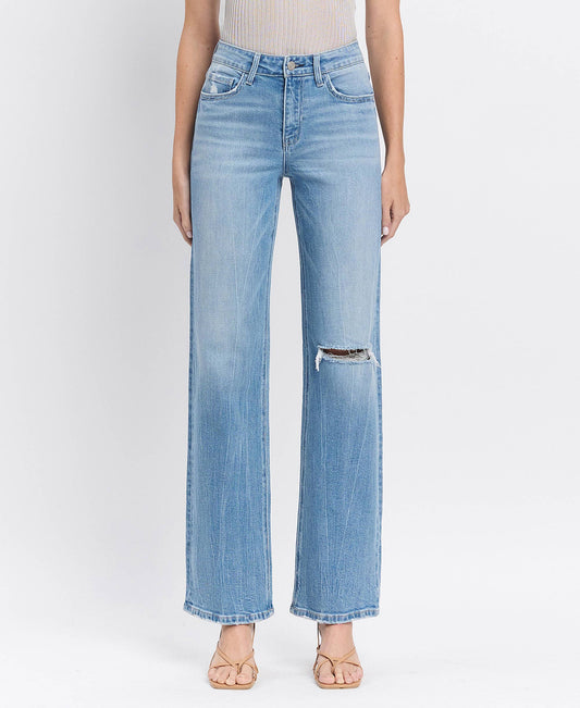 HIGH RISE DISTRESSED SLIM WIDE JEANS T6571: LITERARY / 26