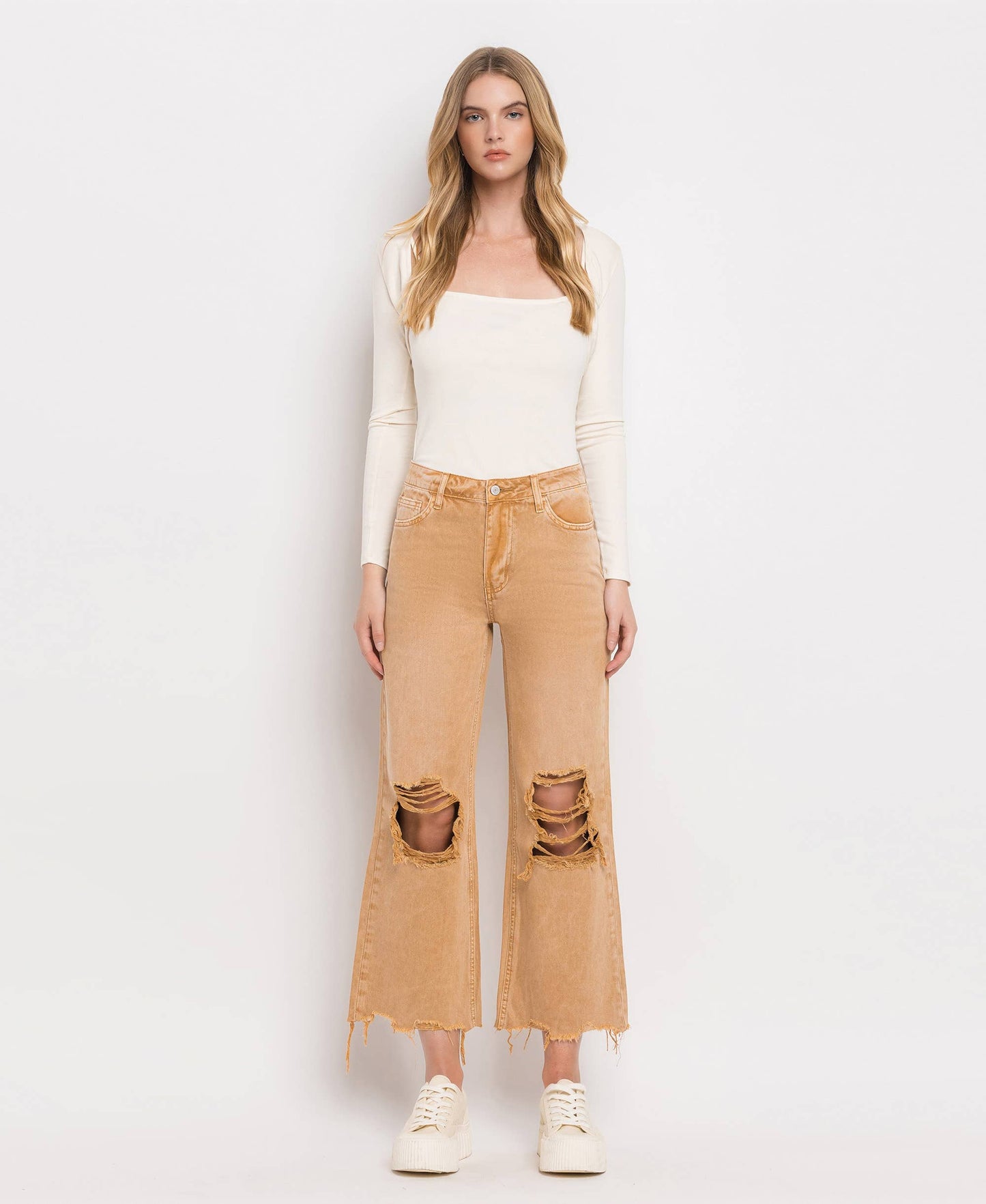 90'S VINTAGE SUPER HIGH RISE CROP FLARE JEANS