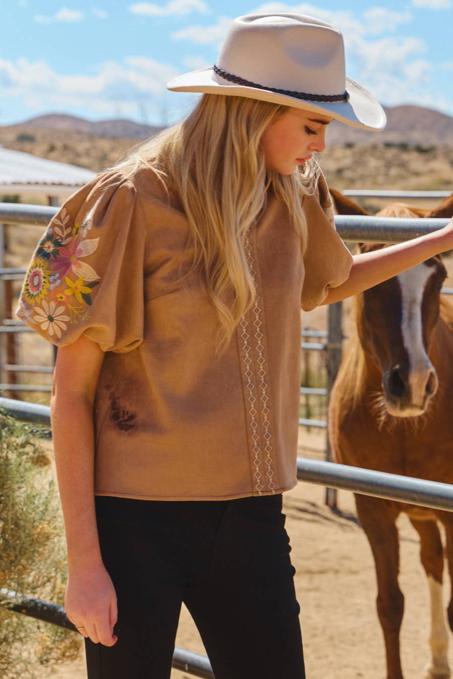 Faux Suede Puff Sleeve Top