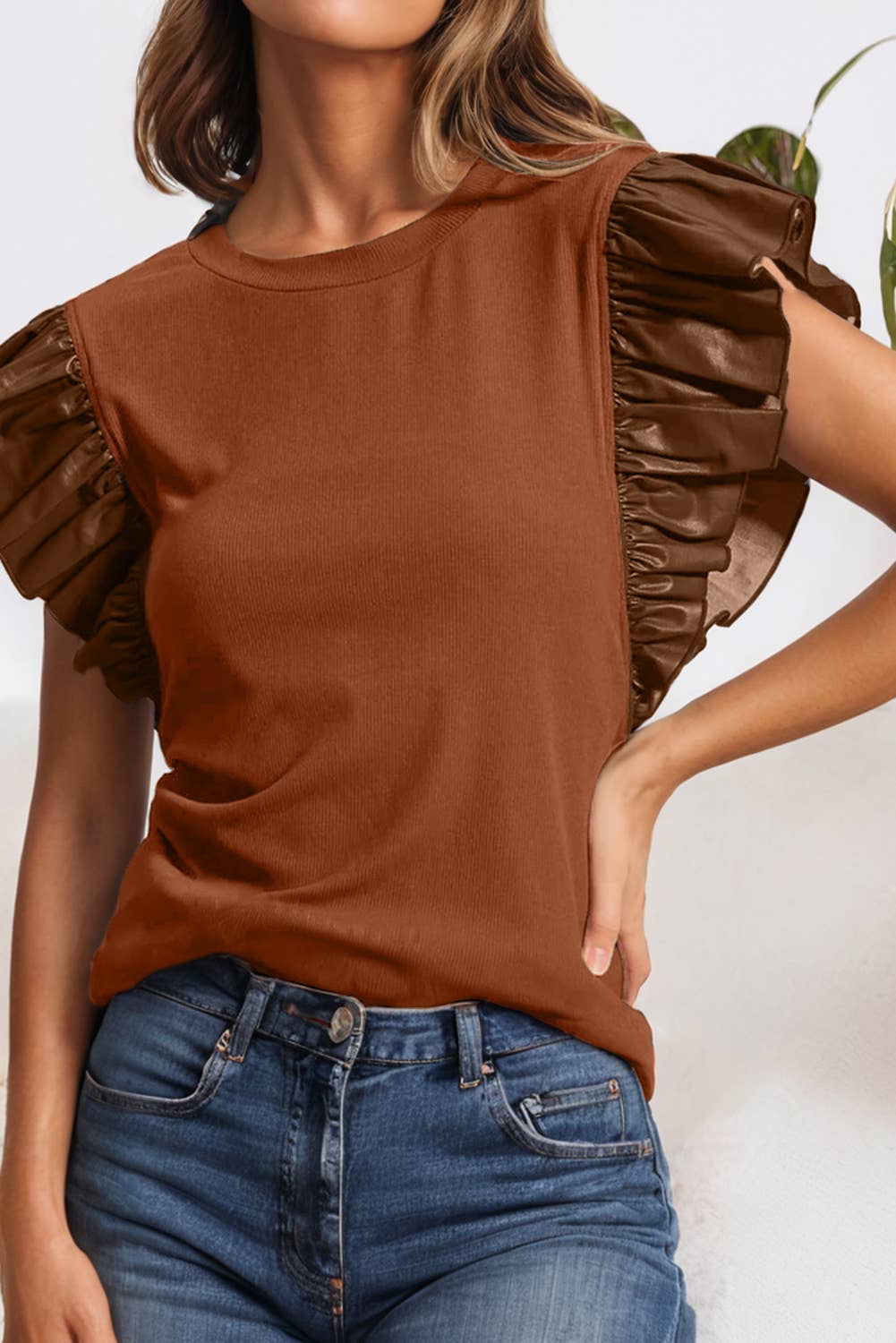 Leather Sleeve Tshirt