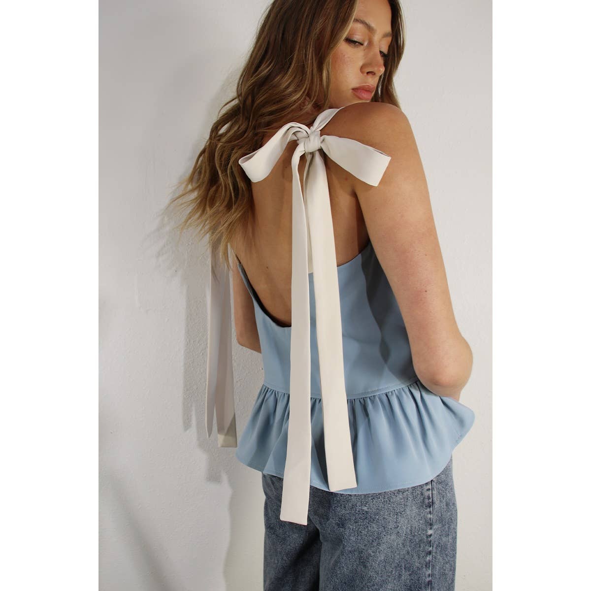 RUFFLE CROP TOP: BABY BLUE