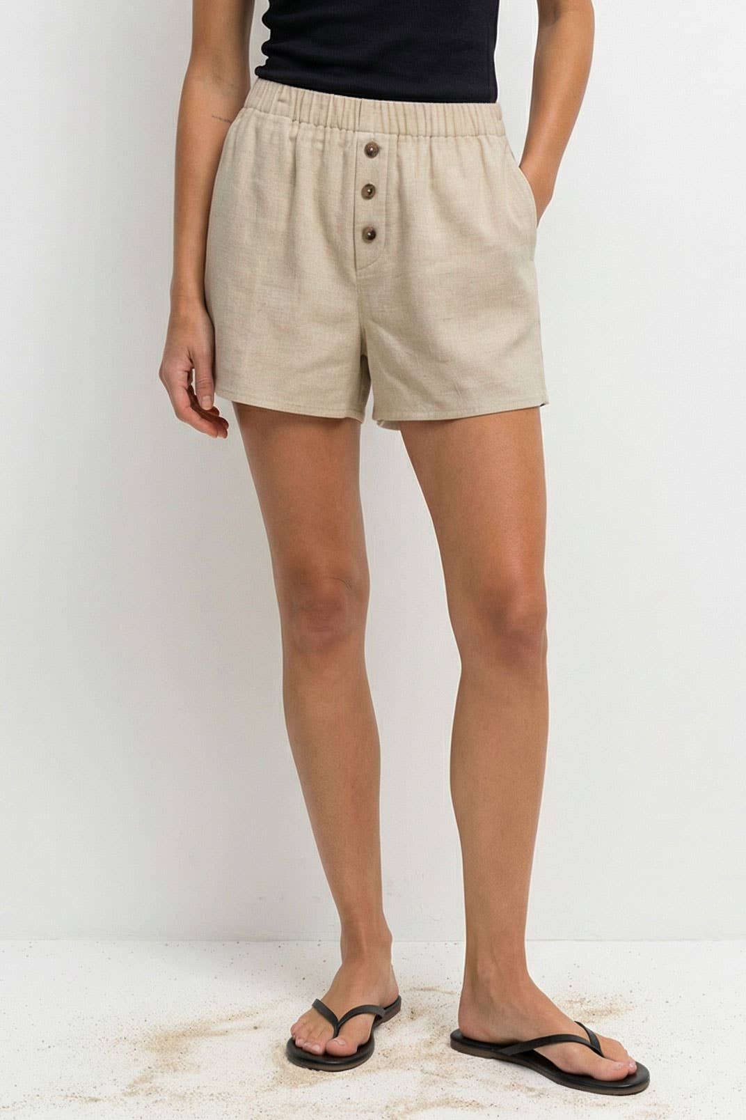 Effortless Pull-on Woven Textured Shorts: Linen