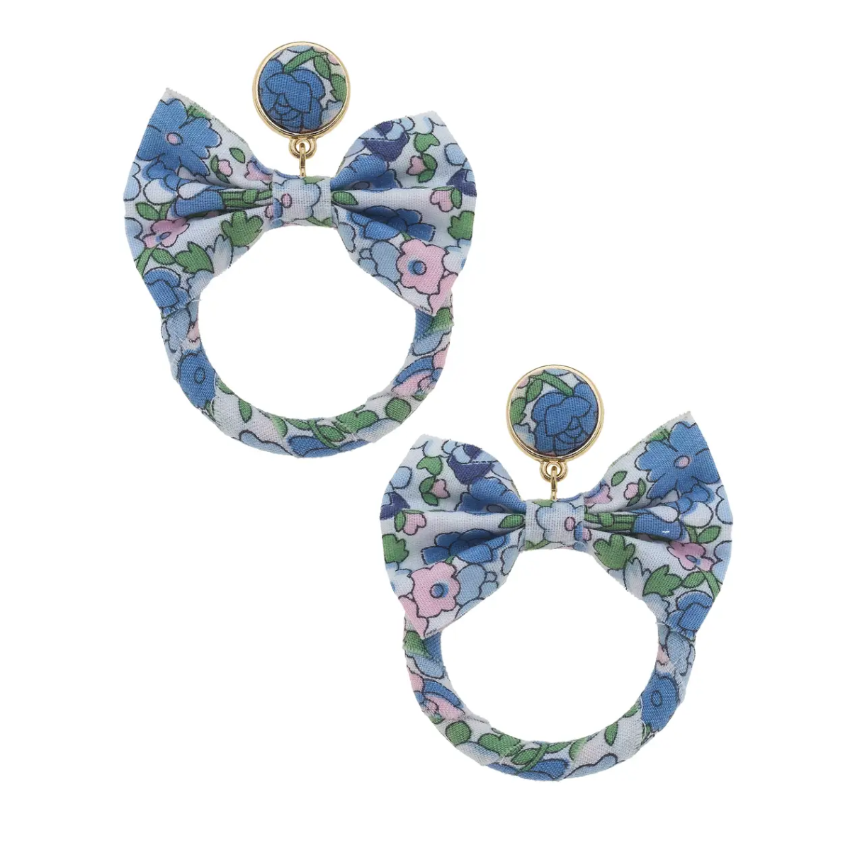 Norah Vintage Floral Bow Drop Hoop Earrings: Blue