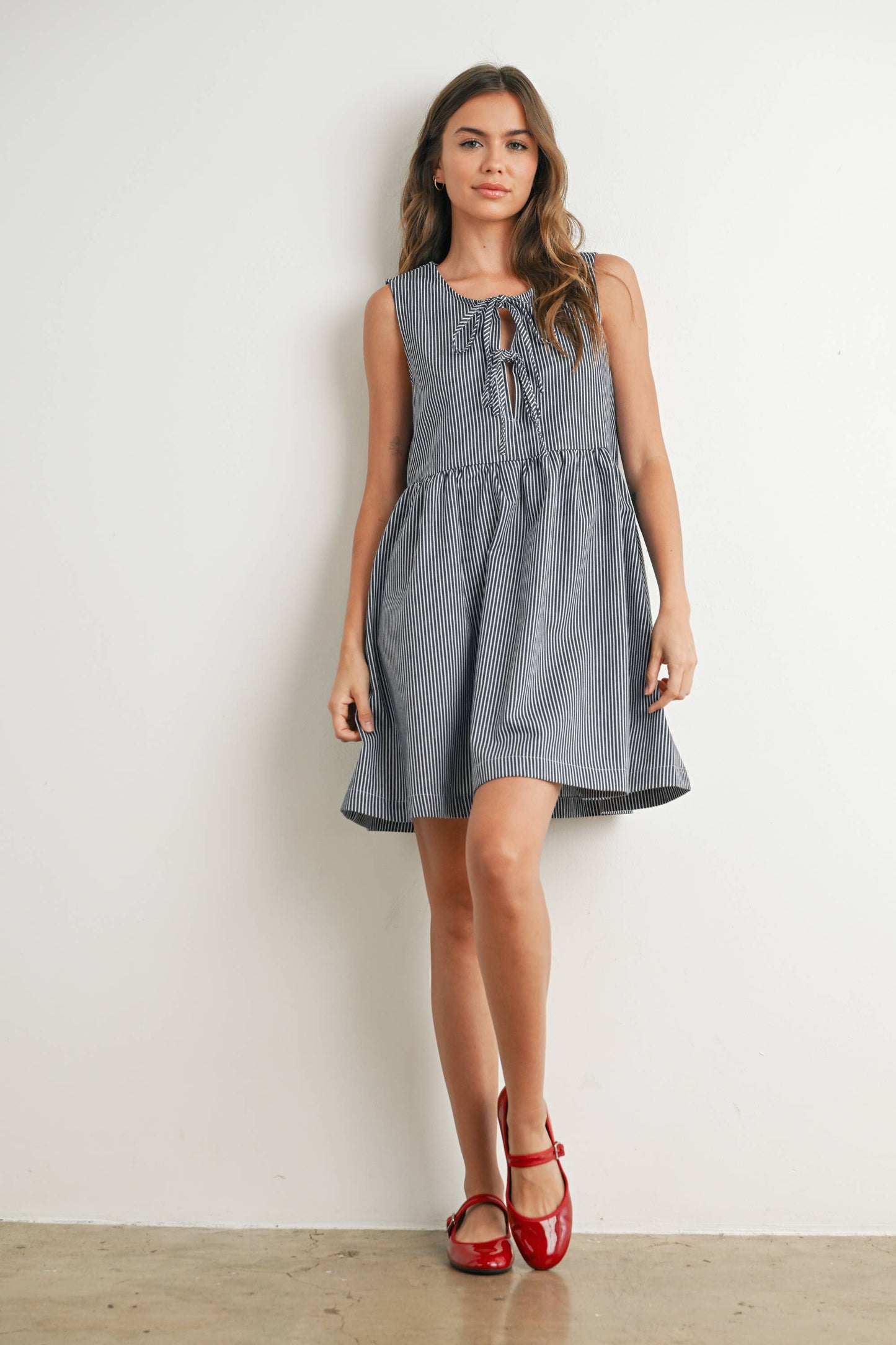 Mini Blue Stripe Bowknot Dress