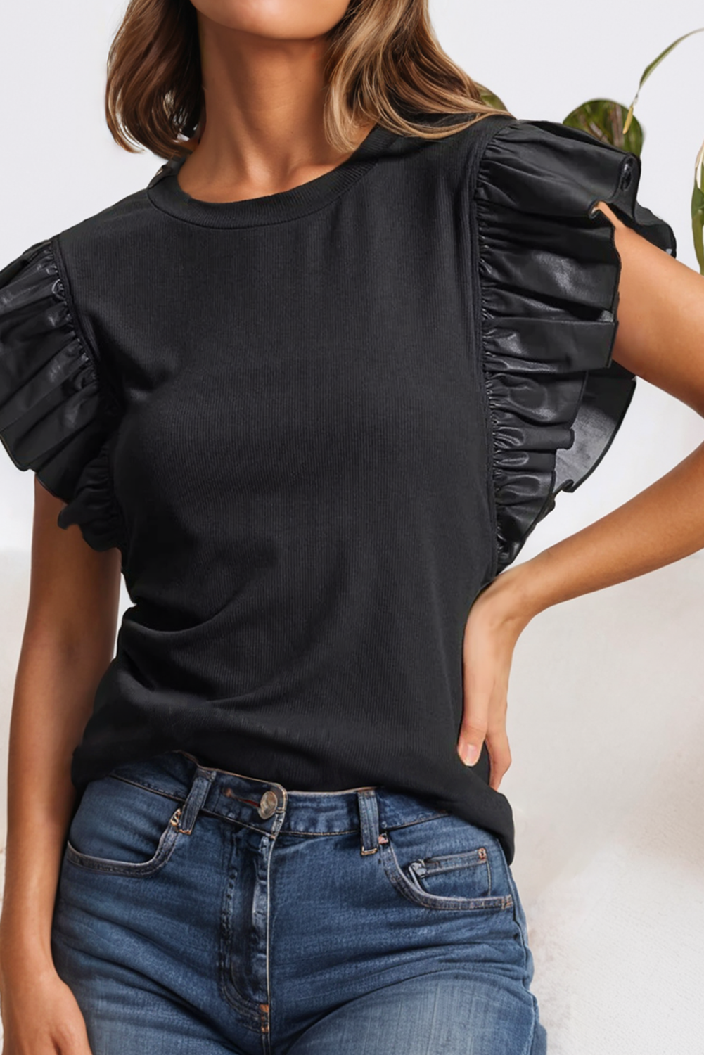 Leather Sleeve Tshirt