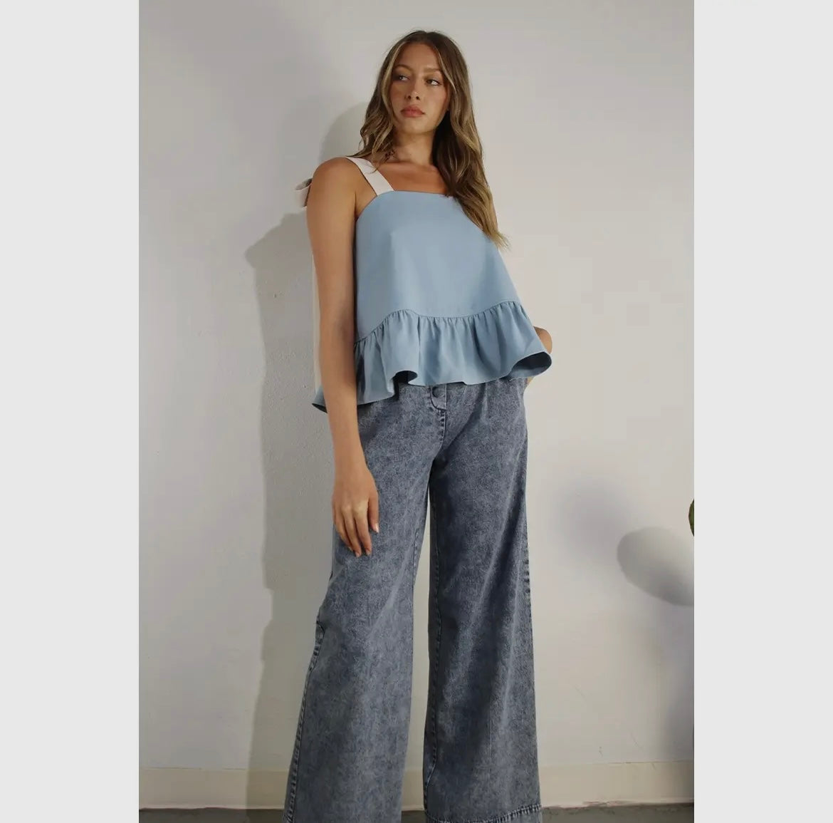 RUFFLE CROP TOP: BABY BLUE
