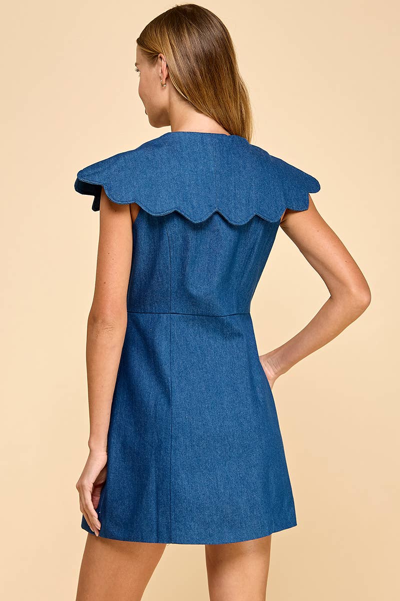 Denim Scallop Detail Button Down Dress