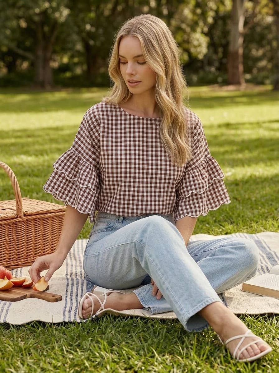 Brown Gingham Blouse