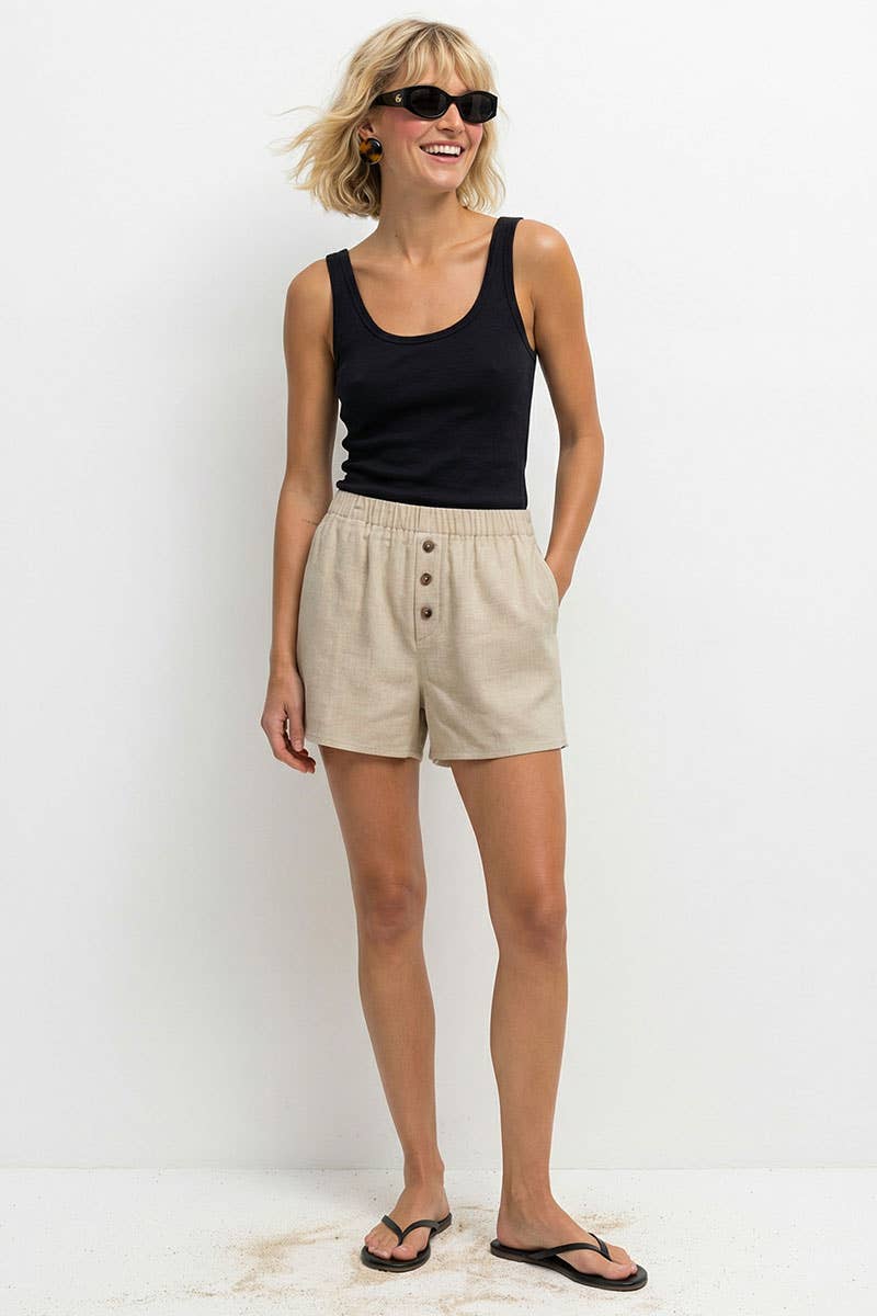 Effortless Pull-on Woven Textured Shorts: Linen