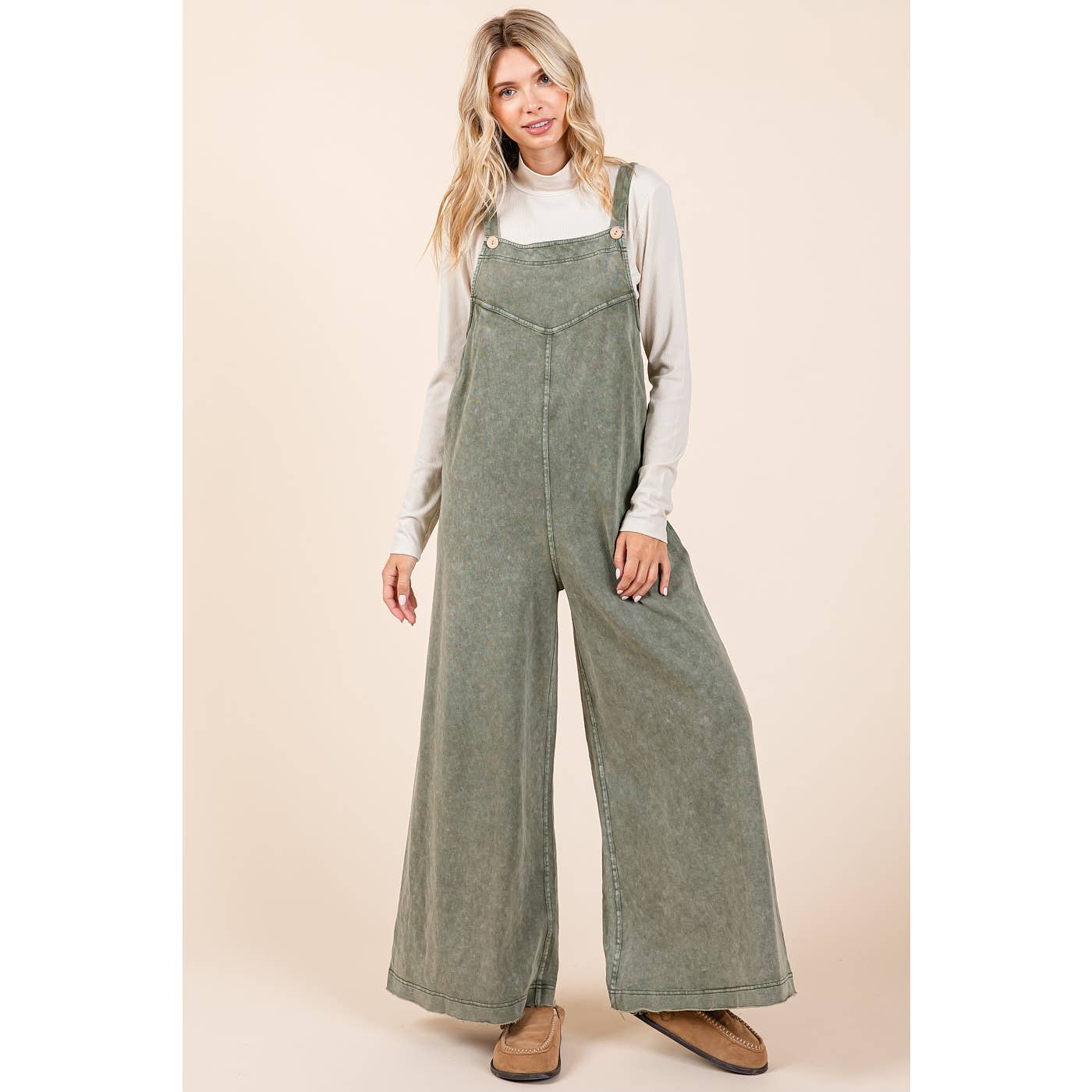 MINERAL WASH BUTTONED STRAP JUMPSUIT OVERALLS