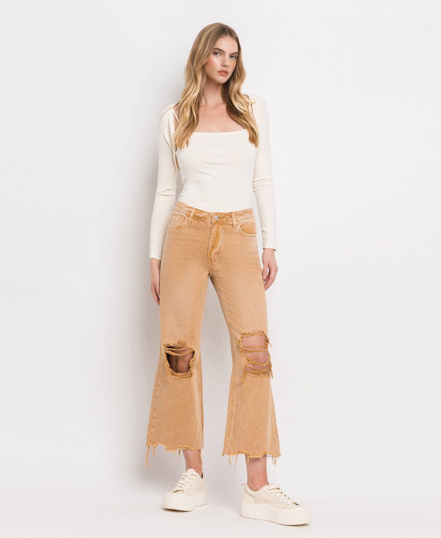 90'S VINTAGE SUPER HIGH RISE CROP FLARE JEANS