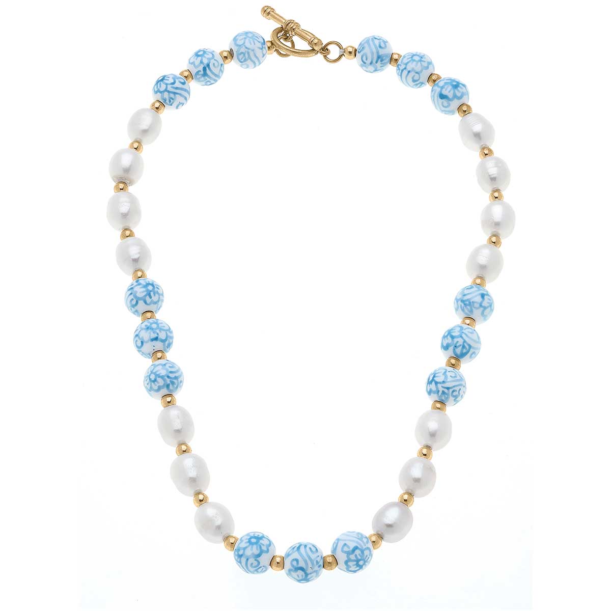 Blythe Porcelain & Pearl Beaded Necklace in Wedgwood Blue