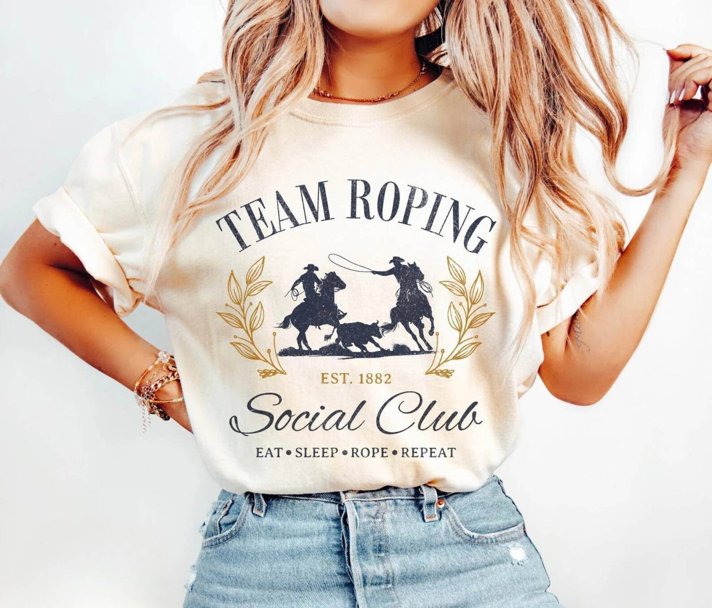 Team Roping Club Retro Western Tee (Natural) : M