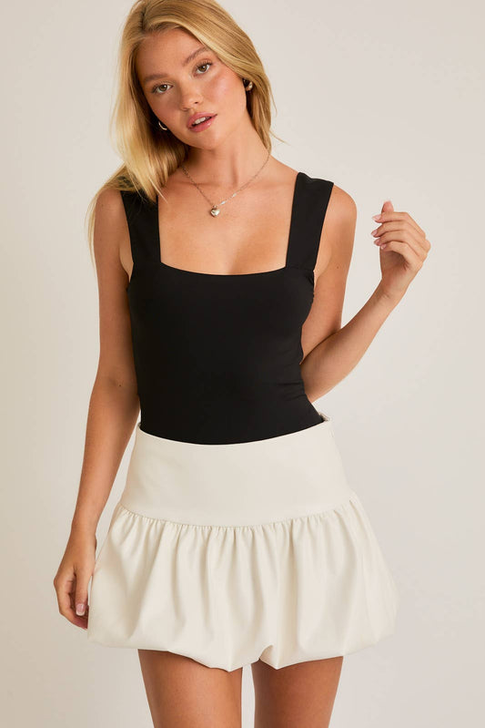 WIDE STRAP BACK TIE BODYSUIT: Black