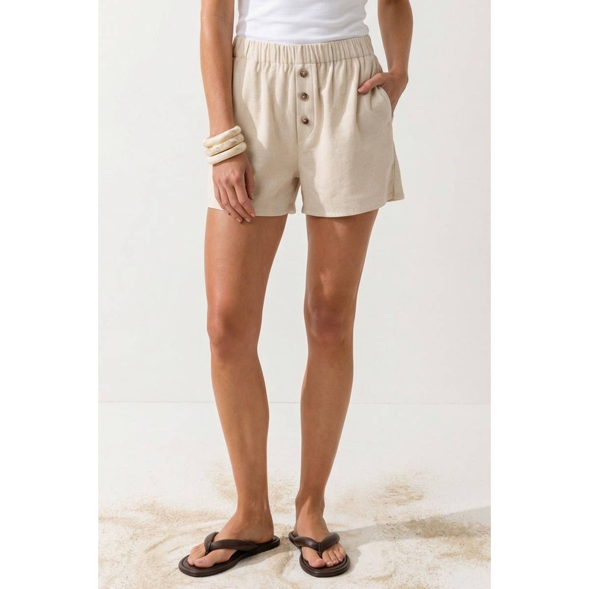 Effortless Pull-on Woven Textured Shorts: Linen
