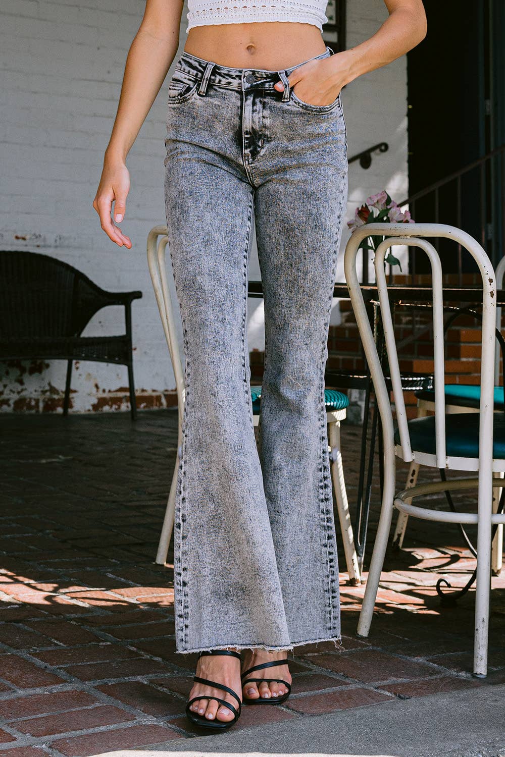 HIGH RISE OVER DYED ACID WASH SUPER FLARE JEANS