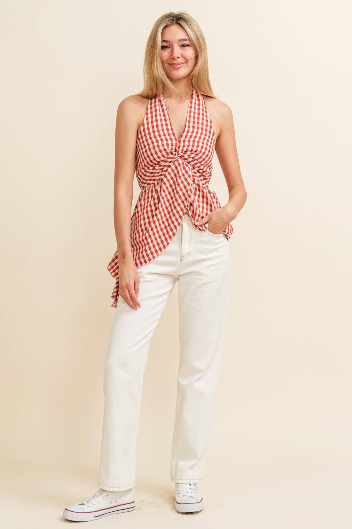 GINGHAM HALTER TOP