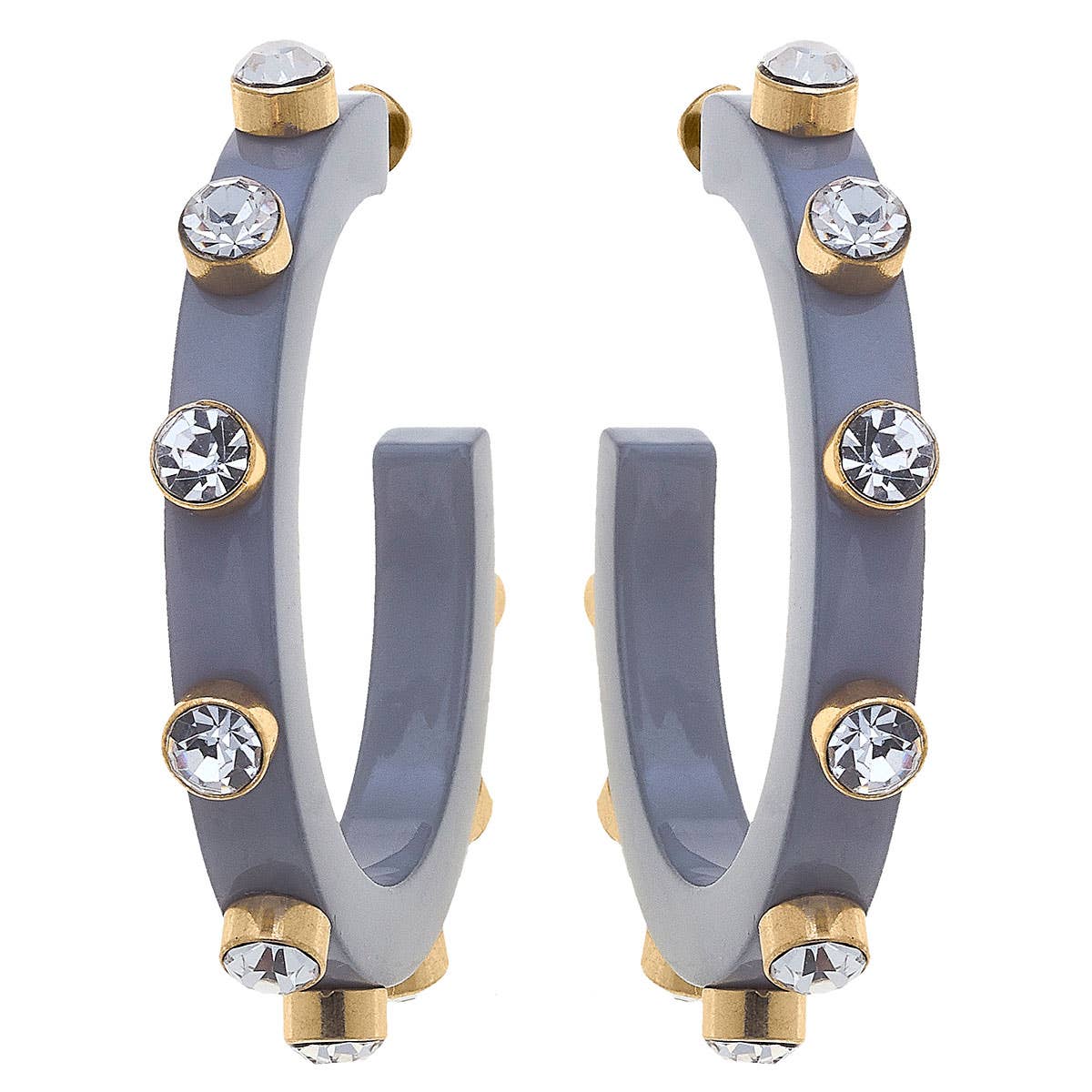 Renee Resin and Rhinestone Hoop Earrings: Grey