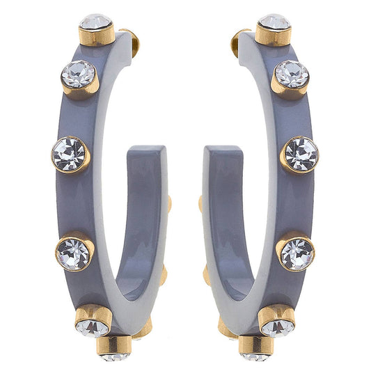 Renee Resin and Rhinestone Hoop Earrings: Grey