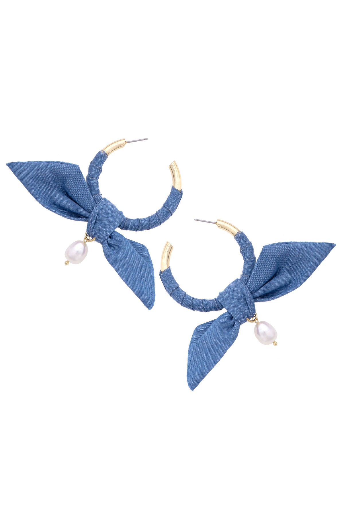 Corbin Denim Wrapped Pearl Hoop Earrings