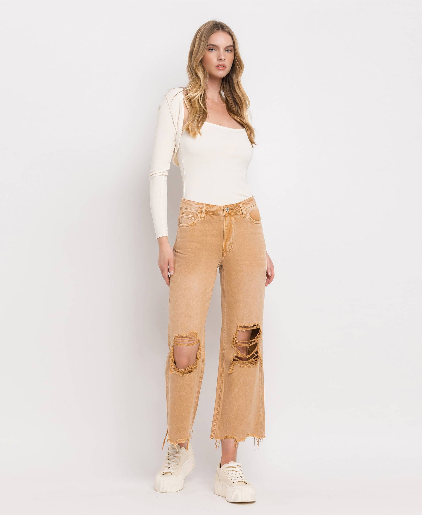 90'S VINTAGE SUPER HIGH RISE CROP FLARE JEANS