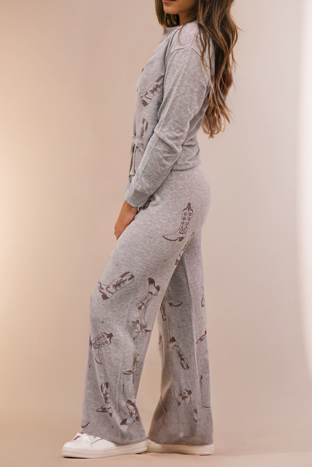 Cowgirl Boots Printed Long Sleeve Top Pants Lounge Set