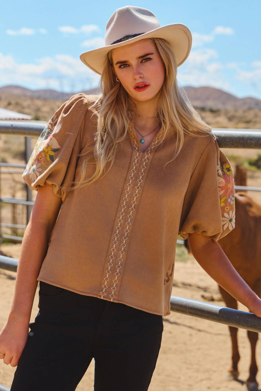 Faux Suede Puff Sleeve Top