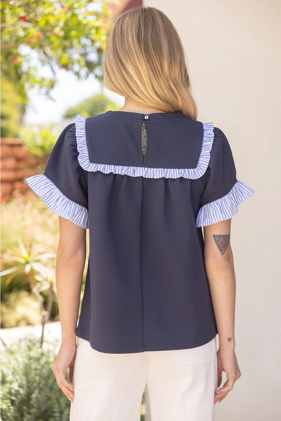 Striped Ruffle Quilted Knit Top